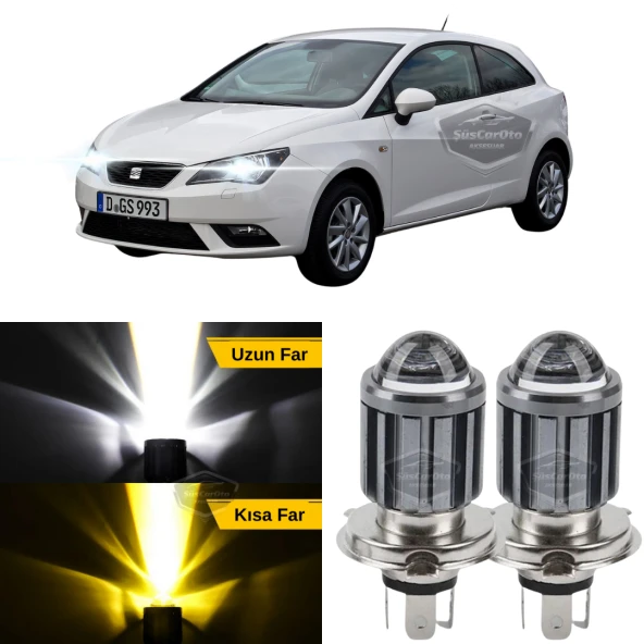 Seat İbiza Mk4 2008-2017 Uyumlu Mercekli Far Ampulü Led Xenon Çift Renk Sarı-Beyaz Far Şimşek Etkili CSP Led Lamba Uzun Kısa 2 Adet Takım ürün görseli 1
