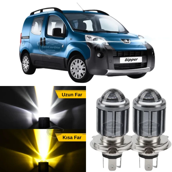Peugeot Bipper 2008-2022 Uyumlu Mercekli Far Ampulü Led Xenon Çift Renk Sarı-Beyaz Far Şimşek Etkili CSP Led Lamba Uzun Kısa 2 Adet Takım ürün görseli 1