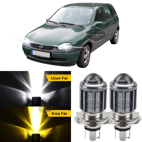 Opel Corsa B 1993-2000 Uyumlu Mercekli Far Ampulü Led Xenon Çift Renk Sarı-Beyaz Far Şimşek Etkili CSP Led Lamba Uzun Kısa 2 Adet Takım ürün görseli 1