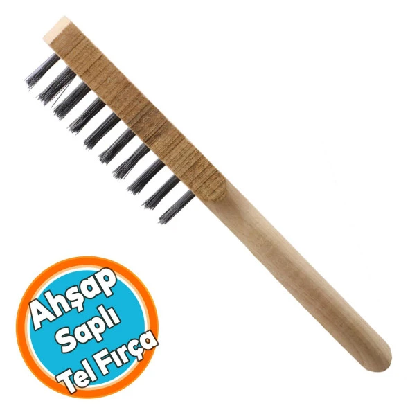 Tel Fırça Ahşap Saplı Kir Pas Mangal Barbekü Izgara Çok Amaçlı Temizleme Fırçası No 6 ürün görseli 1