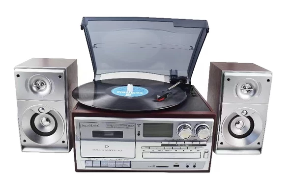 Knstar KN-120 Kumandalı Hoparlörlü Bluetoothlu CD'li Kaset Usb Radyo Özellikli Pikap ürün görseli 1