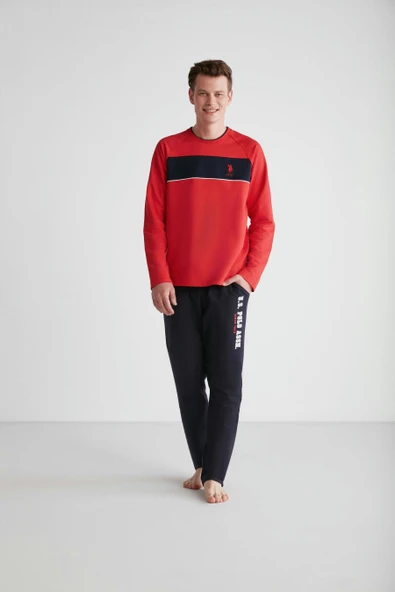 U.S. Polo Assn. 18721 Erkek Kırmızı Yuvarlak Yaka Pijama Takımı ürün görseli 1