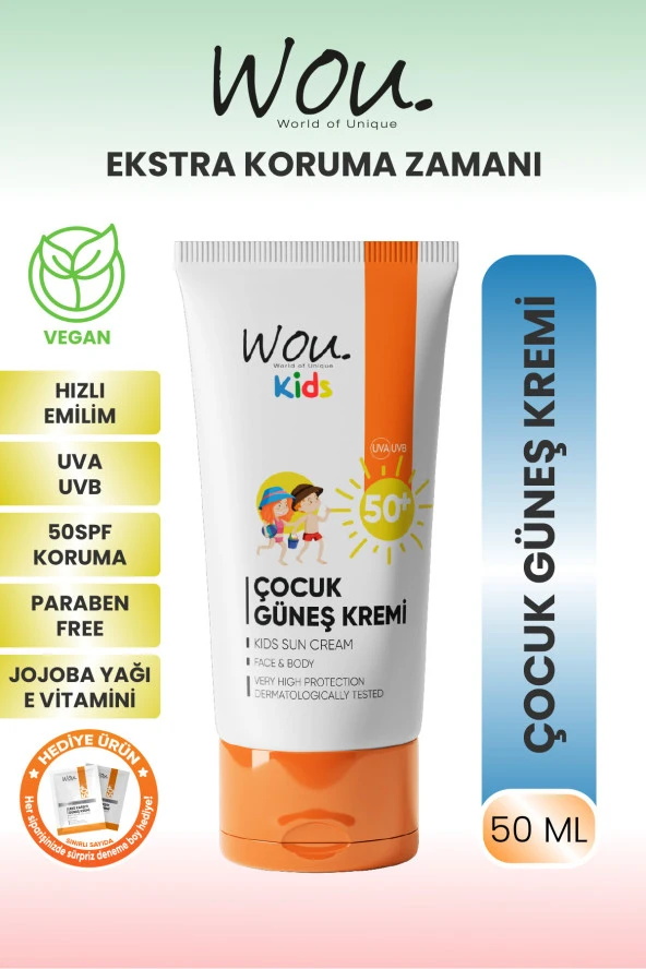 WOU World of Unique Kıds Yüksek Koruma Etkili Spf50 Çocuk Güneş Kremi 50ml ürün görseli 1
