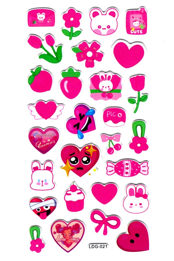Sticker Kabartmalı Stiker Defter, Planlayıcı Etiket (Ldg021)-17x9 cm- Kalp Tavşan ürün görseli 1