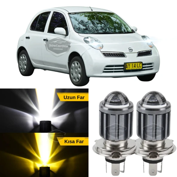 Nissan Micra 2002-2010 Uyumlu Mercekli Far Ampulü Led Xenon Çift Renk Sarı-Beyaz Far Şimşek Etkili CSP Led Lamba Uzun Kısa 2 Adet Takım ürün görseli 1