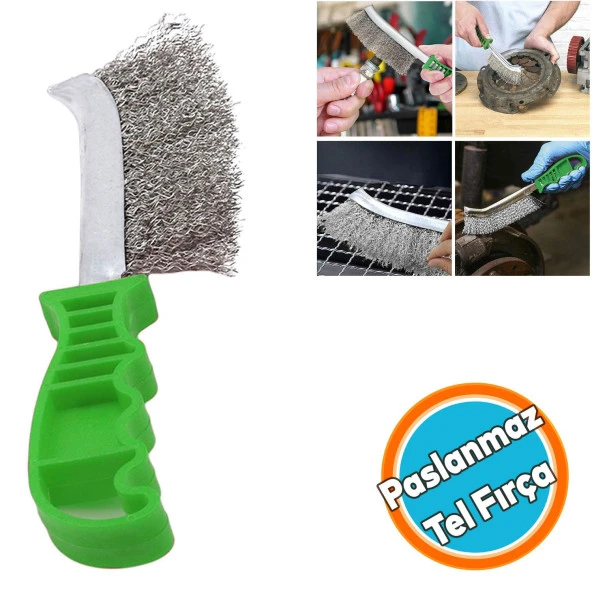Plastik Saplı Tel Fırça Paslanmaz Telli Kir Pas Temizleme Fırçası 23.5 cm ürün görseli 1