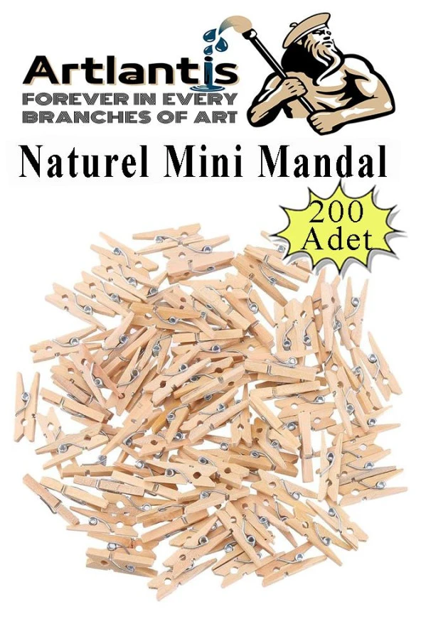 Naturel Mini Mandal Ahşap 200 Adet Renksiz Minik Mandal Dekoratif Süsleme Fotoğraf Asma Mandalı Dekarasyon ürün görseli 1