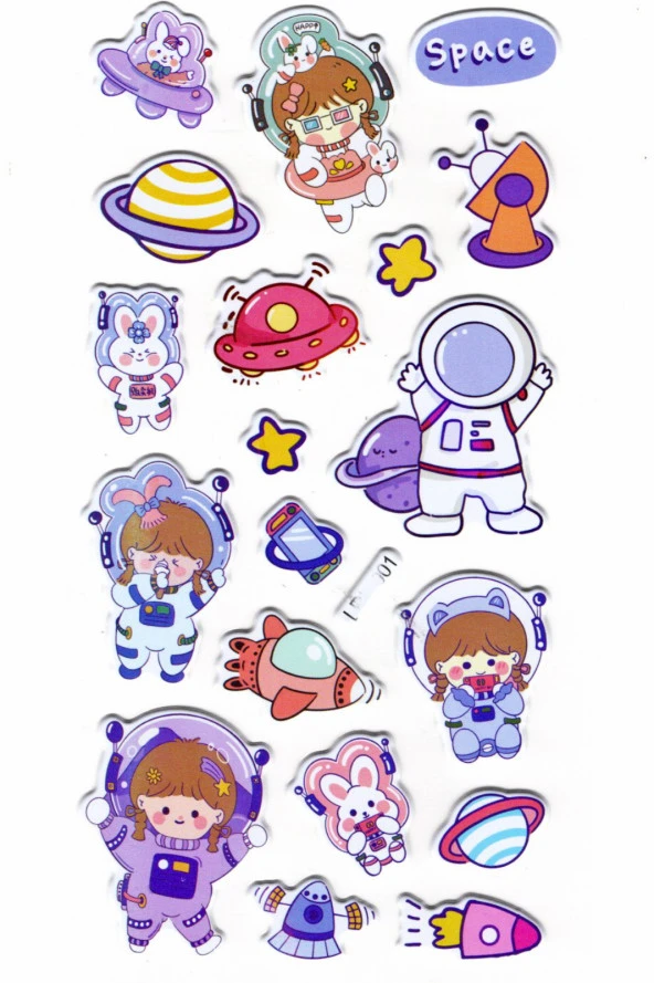 Sticker Kabartmalı Stiker Defter Planlayıcı Etiket (Lrh001)-17x9 cm- Space Astranot ürün görseli 1