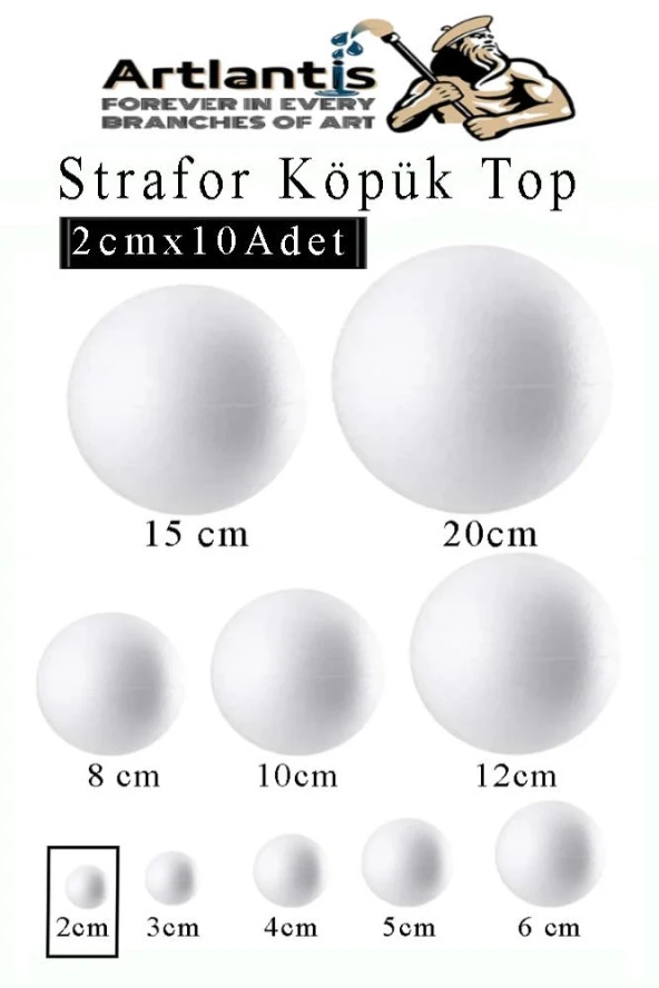 Strafor Köpük Top 2 cm 10 Adet Köpük Top Küre Toplar Yuvarlak Strafor Köpük Top Okul Deney Hobi Sanat ürün görseli 1