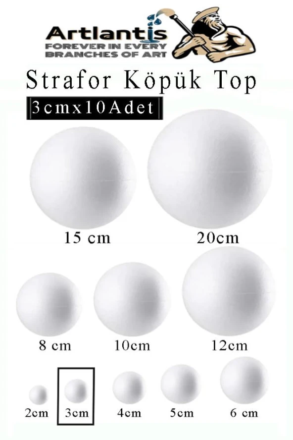 Strafor Köpük Top 3 cm 10 Adet Köpük Top Küre Toplar Yuvarlak Strafor Köpük Top Okul Deney Hobi Sanat ürün görseli 1