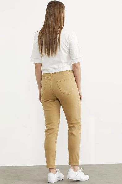 Likralı Fit Mom Jean - Kamel - Resim 4