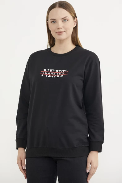 Sıfır Yaka Oversize Sweatshirt - Siyah ürün görseli 1