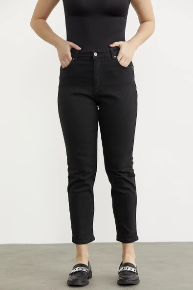 Likralı Fit Mom Jean - Siyah - Resim 2