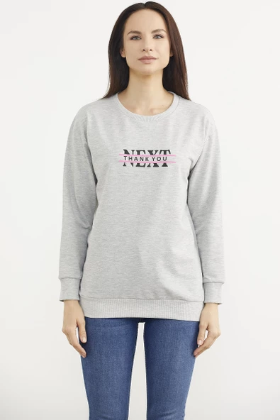 Sıfır Yaka Oversize Sweatshirt - Gri ürün görseli 1