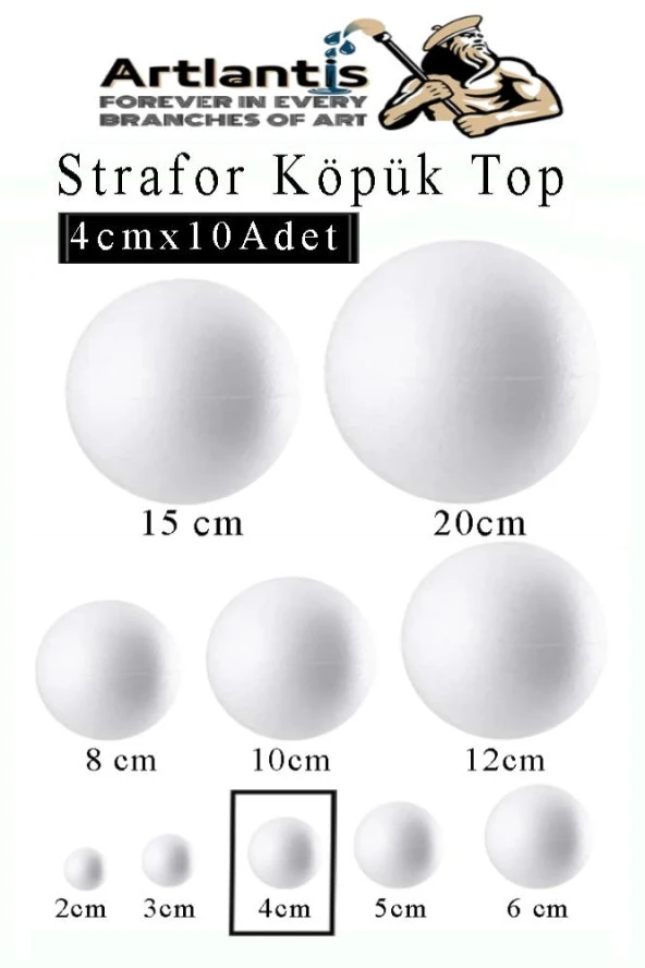 Strafor Köpük Top 4 cm 10 Adet Köpük Top Küre Toplar Yuvarlak Strafor Köpük Top Okul Deney Hobi Sanat ürün görseli 1