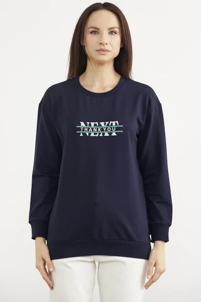 Sıfır Yaka Oversize Sweatshirt - Lacivert ürün görseli 1