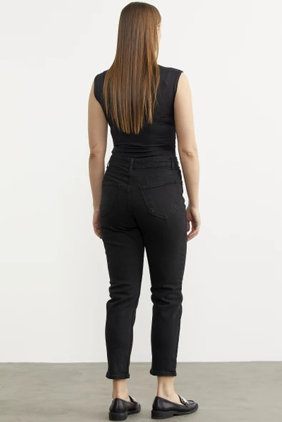Likralı Fit Mom Jean - Siyah - Resim 6