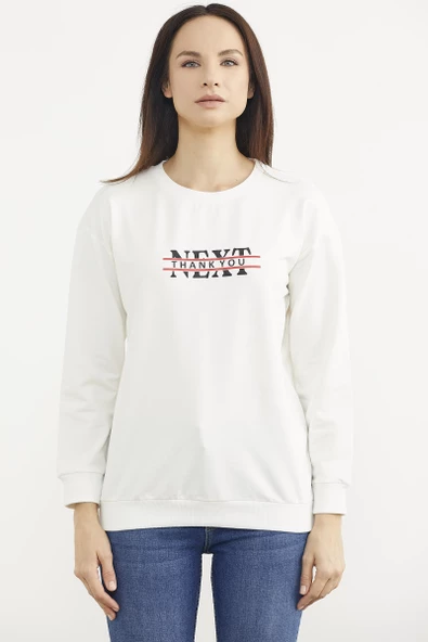 Sıfır Yaka Oversize Sweatshirt - Ekru ürün görseli 1