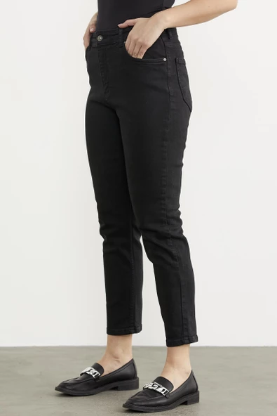 Likralı Fit Mom Jean - Siyah - Resim 4