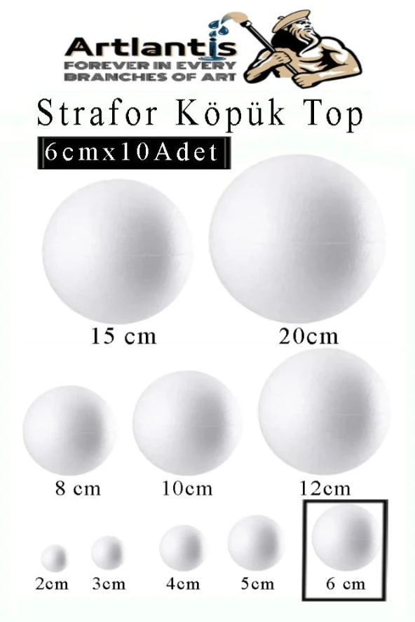 Strafor Köpük Top 6 cm 10 Adet Köpük Top Küre Toplar Yuvarlak Strafor Köpük Top Okul Deney Hobi Sanat ürün görseli 1