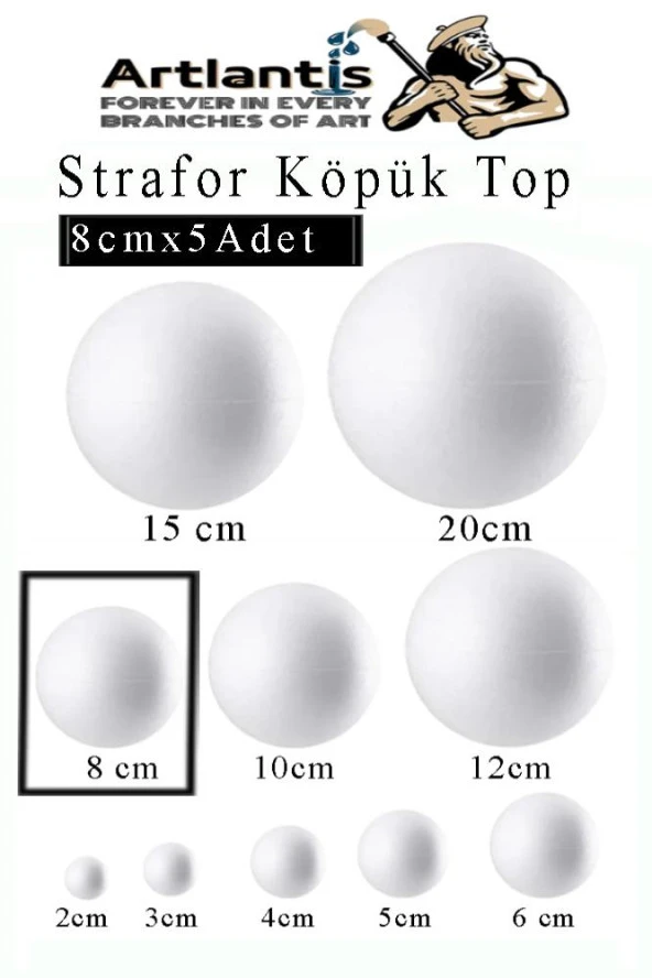 Strafor Köpük Top 8 cm 5 Adet Köpük Top Küre Toplar Yuvarlak Strafor Köpük Top Okul Deney Hobi Sanat ürün görseli 1
