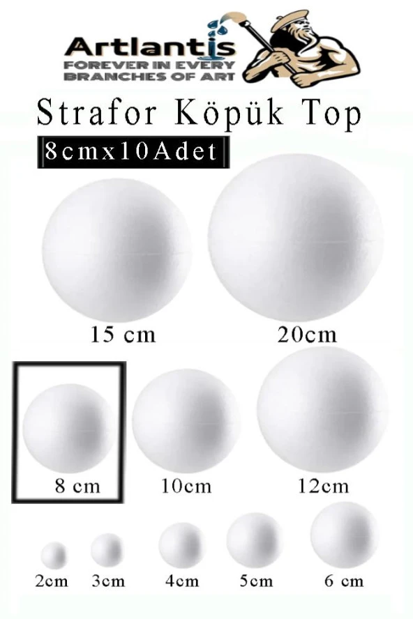 Strafor Köpük Top 8 cm 10 Adet Köpük Top Küre Toplar Yuvarlak Strafor Köpük Top Okul Deney Hobi Sanat ürün görseli 1