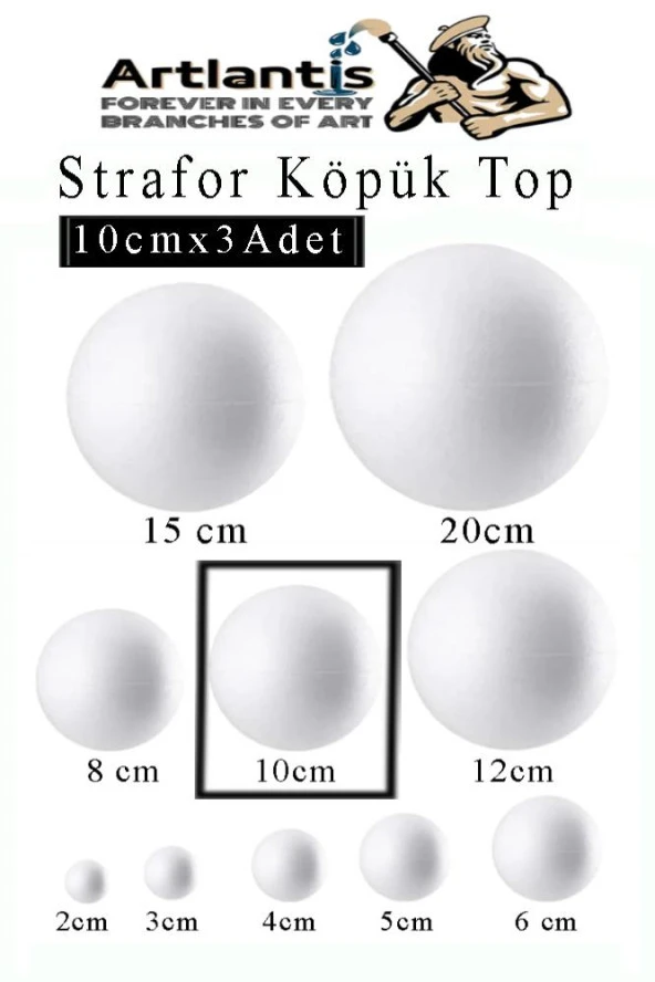Strafor Köpük Top 10 cm 3 Adet Köpük Top Küre Toplar Yuvarlak Strafor Köpük Top Okul Deney Hobi Sanat ürün görseli 1