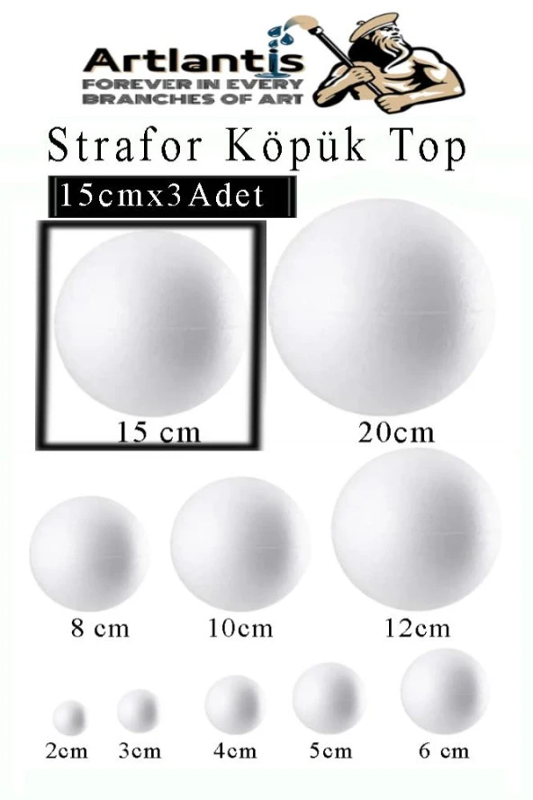 Strafor Köpük Top 15 cm 3 Adet Köpük Top Küre Toplar Yuvarlak Strafor Köpük Top Okul Deney Hobi Sanat ürün görseli 1