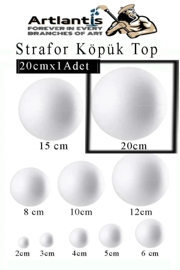 Strafor Köpük Top 20 cm 1 Adet Köpük Top Küre Toplar Yuvarlak Strafor Köpük Top Okul Deney Hobi Sanat ürün görseli 1