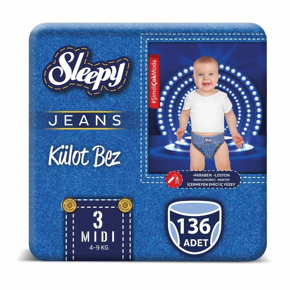 Sleepy Jeans Külot Bez 3 Beden Midi 4'lü Jumbo 136 Adet ürün görseli 1