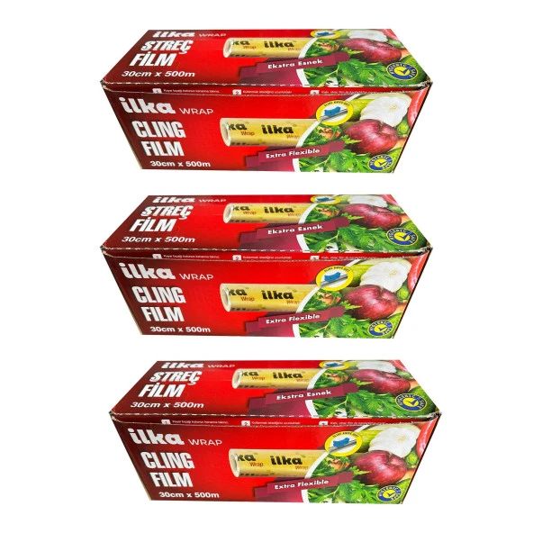 İlka Şeffaf Mutfak Rulo Streç Film Folyo - 30 Cm. x 500 Metre - Gıdaya Uygun - 3 Paket ürün görseli 1