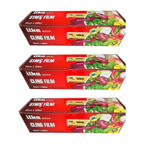 İlka Şeffaf Mutfak Rulo Streç Film Folyo - 45 Cm. x 500 Metre - Gıdaya Uygun - 3 Paket ürün görseli 1