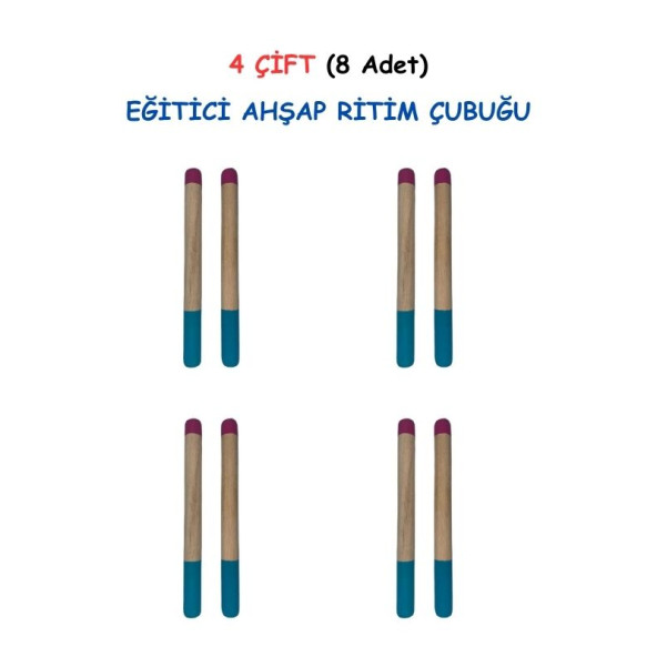 Eğitici Ahşap Ritim Çubuğu - 4 Çift (8 Adet) ürün görseli 1