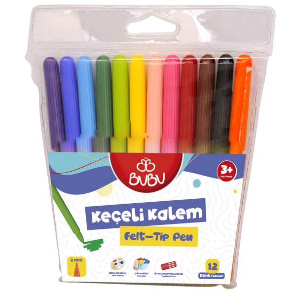 Bu-Bu Keçeli Kalem 12 Renk Keçeli Boya Kalemi ürün görseli 1