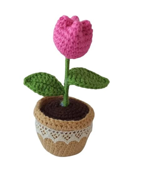 Örgü Tekli Pembe Lale Amigurumi Organik Oyuncak ürün görseli 1