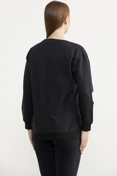 Baskılı Oversize Basic Sweatshirt - Siyah - Resim 5