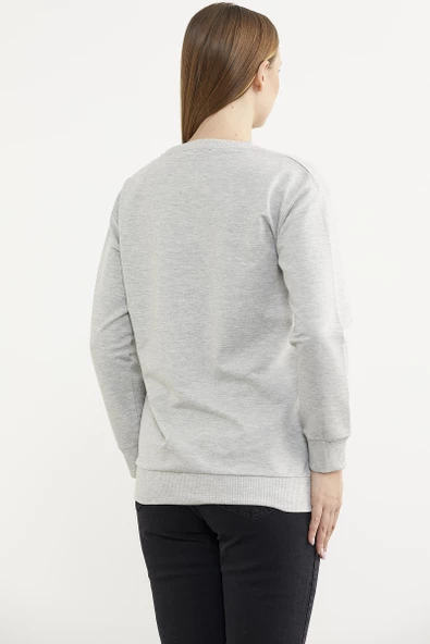Baskılı Oversize Basic Sweatshirt - Gri - Resim 5