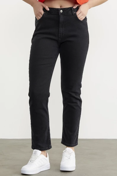 Straight Comfort Fit Jean Pantolon - Antrasit - Resim 3