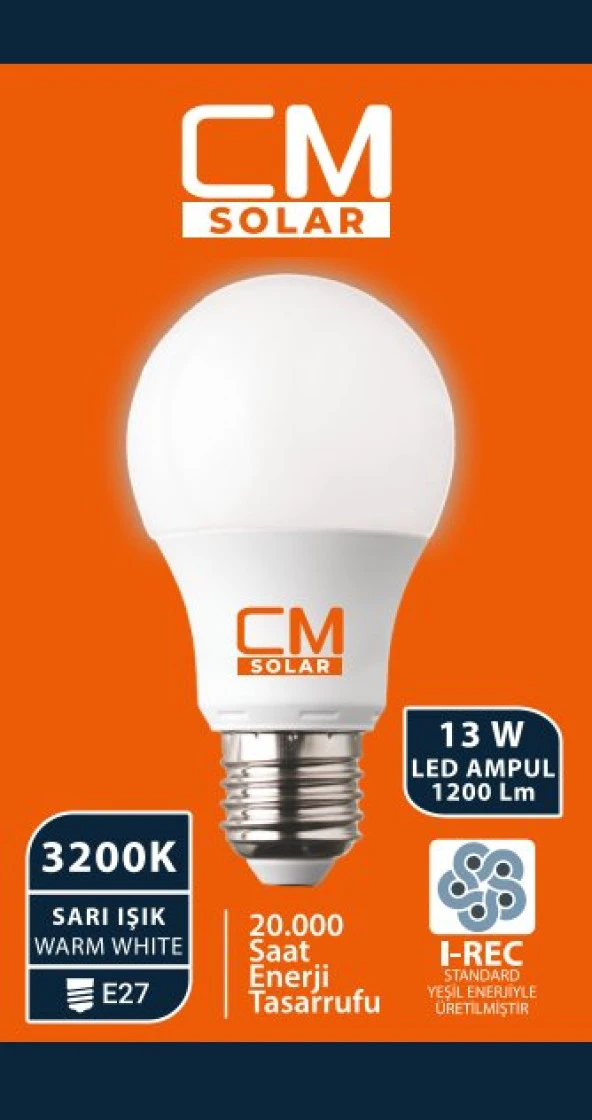 CMSOLAR 13w Led Ampul E27 Duy 3200K Sarı Işık ürün görseli 1