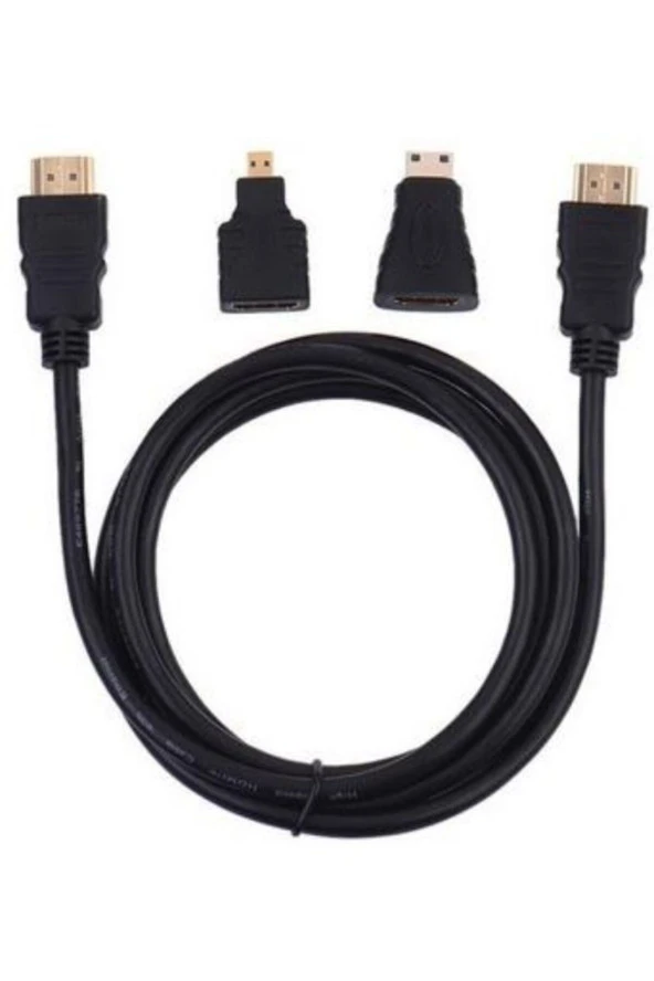 1.5 m 1.4V Hdmi Kablo + Mini Micro Uç 3in1 Çevirici Dönüştürücü Adaptör Kablosu ürün görseli 1