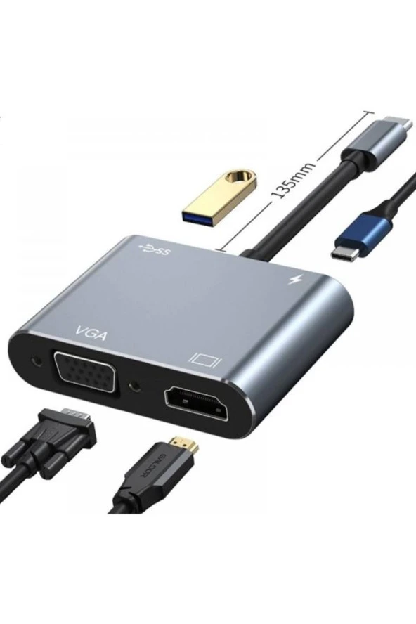 Type C Hub 4 In 1 Type-c To 4k Hdmı Usb 3.0 Type-c Multiport Type-c Hub Çoğaltıcı ürün görseli 1