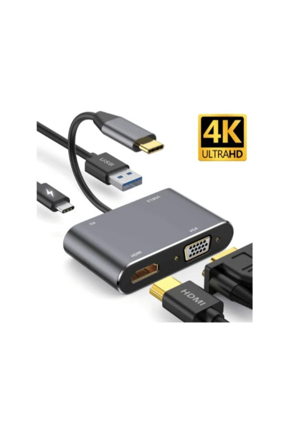 TYPE-C 4 İN 1 HUB ÇOĞALTICI VGA-HDMI-USB-TYPE-C HUB ÇOĞALTICI ürün görseli 1