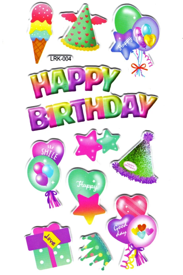 Sticker Kabartmalı Stiker Defter Planlayıcı Etiket (Lrk004)-17x9 cm- Doğum Günü, Balon ürün görseli 1