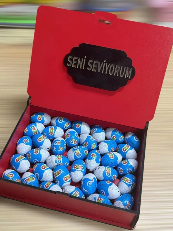 Ozmo Mini Yumurta ( 35 Adet ) Seni Seviyorum Yazılı Kırmızı Ahşap Hediye Kutusu Yumurta Sevdiklerinize Hediye Ozmo Mini Eggs Kırmızı Ahşap Kutulu ürün görseli 1