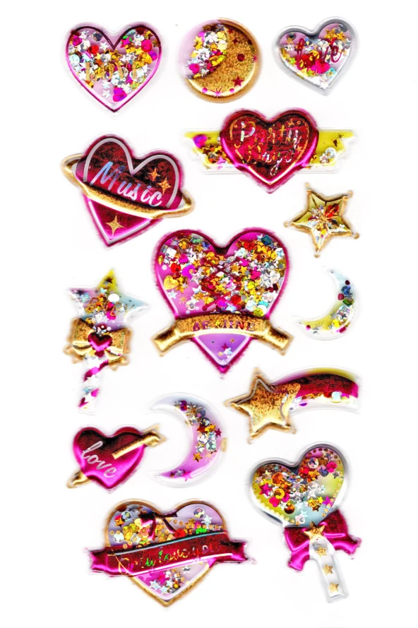 Sticker Kabartmalı Sticker Defter, Planlayıcı Etiket (pullu-809) - 17x9 cm - Kalp Yıldız ürün görseli 1