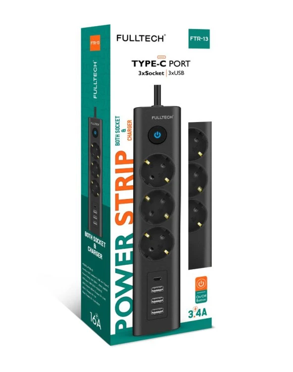 Fulltech 3 Lü Usb Akım Kordonlu Priz Ftr-13 - Resim 2