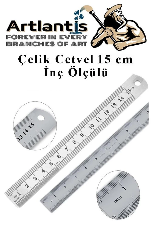 Çelik Cetvel 15 cm İnç Ölçülü 1 Adet Paslanmaz Çelik Metal Çetvel 15 Santimetre ürün görseli 1