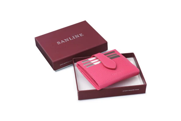 SANLINE 800 Hakiki Deri Kartlık Görünümlü Unisex Cüzdan - Fuşya ürün görseli 1