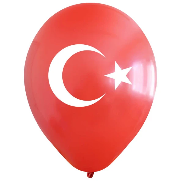 Helyuma Uyumlu Ay Yıldız Bayrak Baskılı Balon 12 inch 100 Adet Türk Bayrağı Balon 12 inç ürün görseli 1