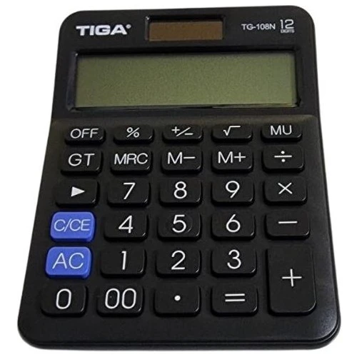 Tiga TG-108N 12 Haneli Masaüstü Hesap Makinesi Siyah Büyük Ekranlı Ofis Tipi Hesap Makinesi ürün görseli 1